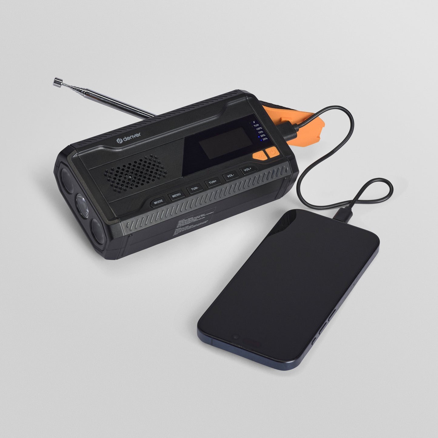 DAB Nødradio m sveivladning, powerbank og lommelykt - Krisesikker